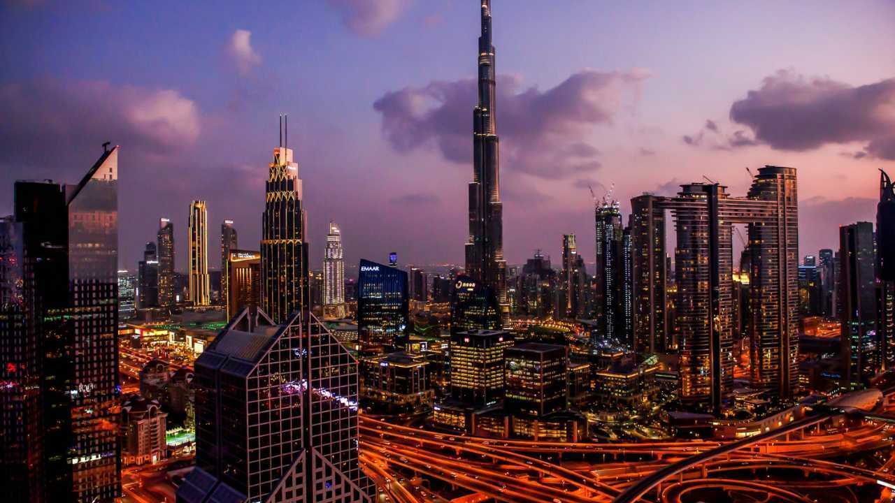 Nightime skyline of Dubai